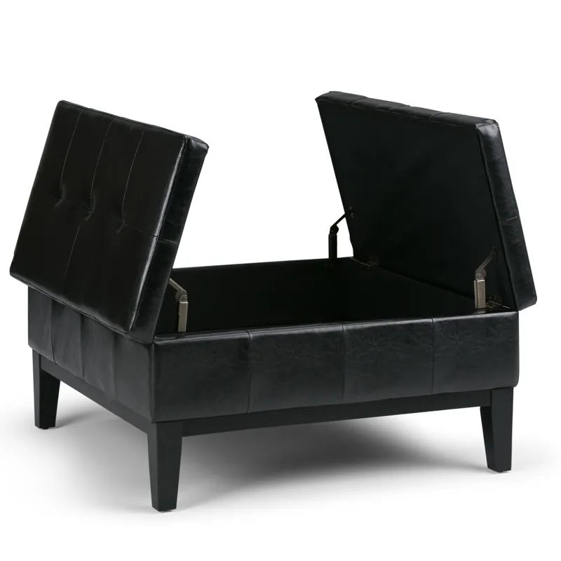 Dover - Square Coffee Table Storage Ottoman - Midnight Black