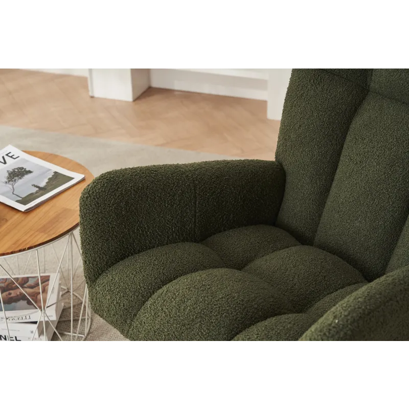 37.7\" Rocking Chair Nursery, Solid Wood Legs Reading Chair With Teddy Fabric Upholstered, Nap Armch