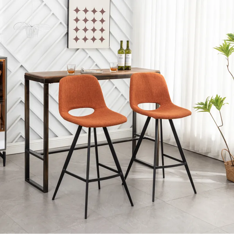 Porth - 28.25\" Fabric Kitchen Counter Height Stools (Set of 2) - Orange