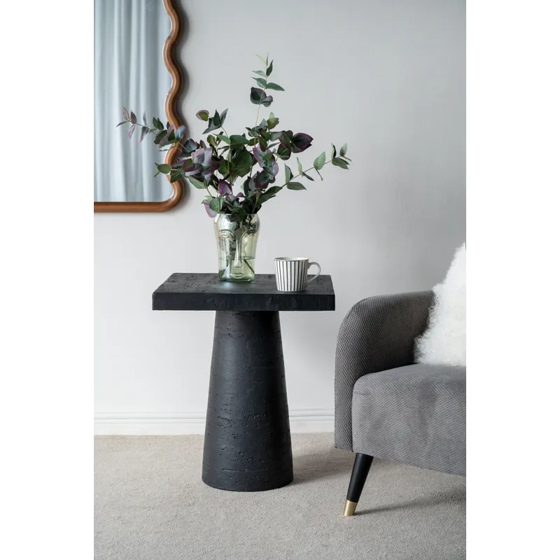 Square Side Table With Pedestal Base - Black
