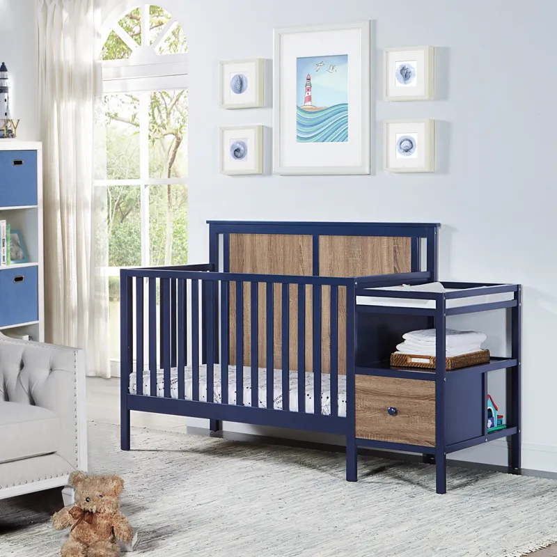 Connelly - 4-in-1 Crib and Changer Combo - Midnight Blue/Vintage Walnut