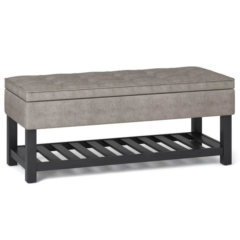 Cosmopolitan - Storage Ottoman Bench with Open Bottom - Distressed Grey Taupe