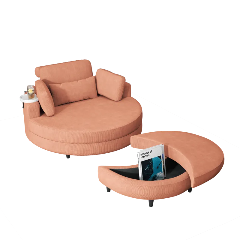 Corduroy Sofa With Two Throw Pillows, A Waist Pillow And An Extra Tray Is Comfortable For A Small Ap