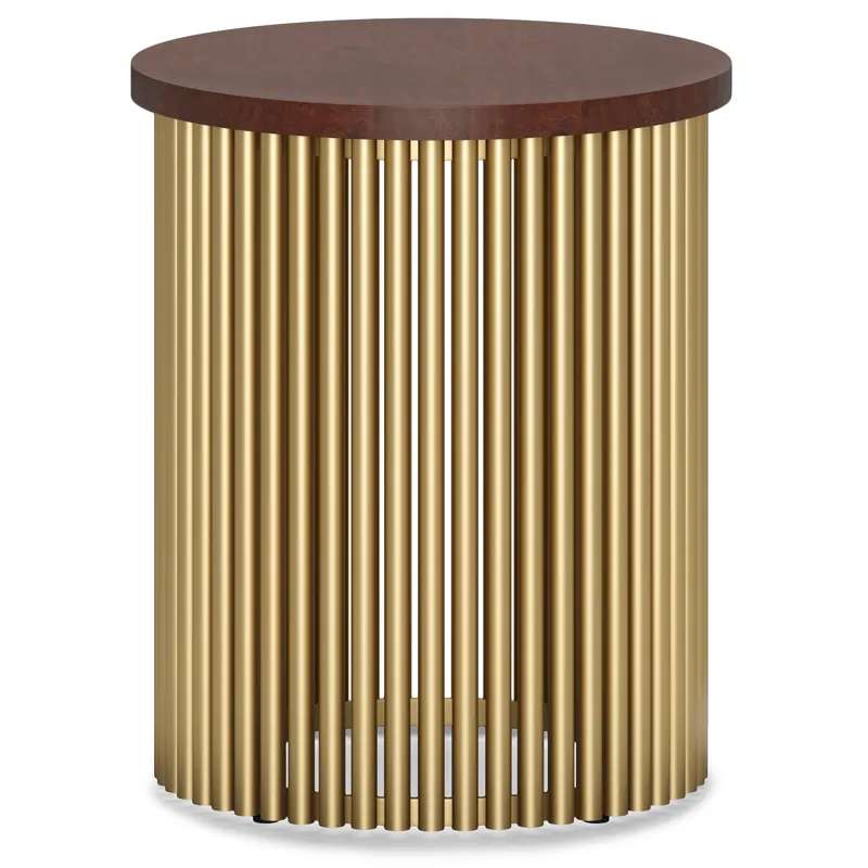 Demy - Metal and Wood Accent Table - Cognac / Gold