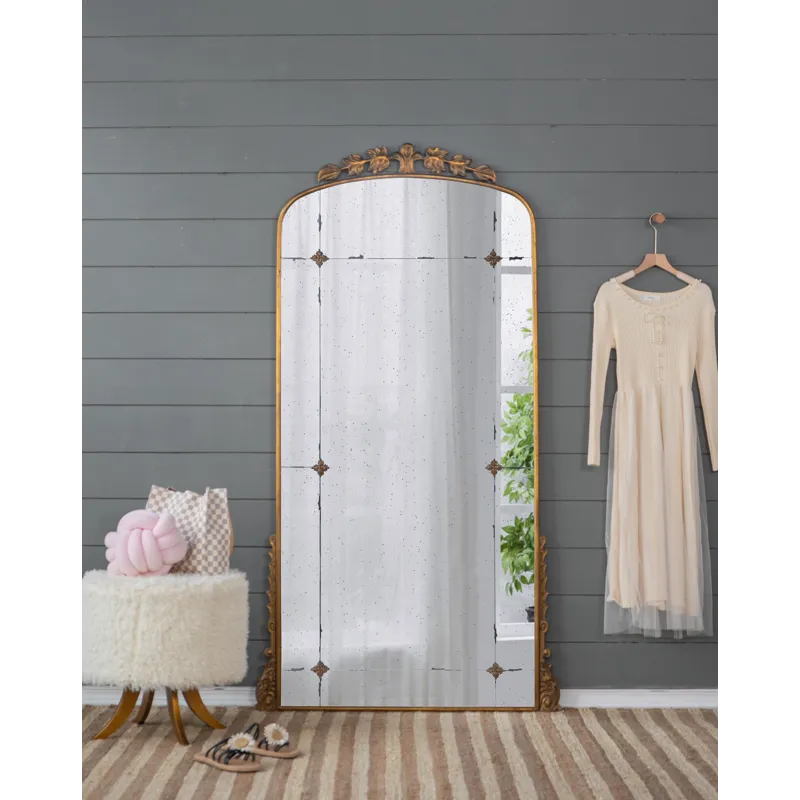 Lavish Full Length Mirror, Antique Metal Floor Mirror For Living Room, Bedroom - Gold