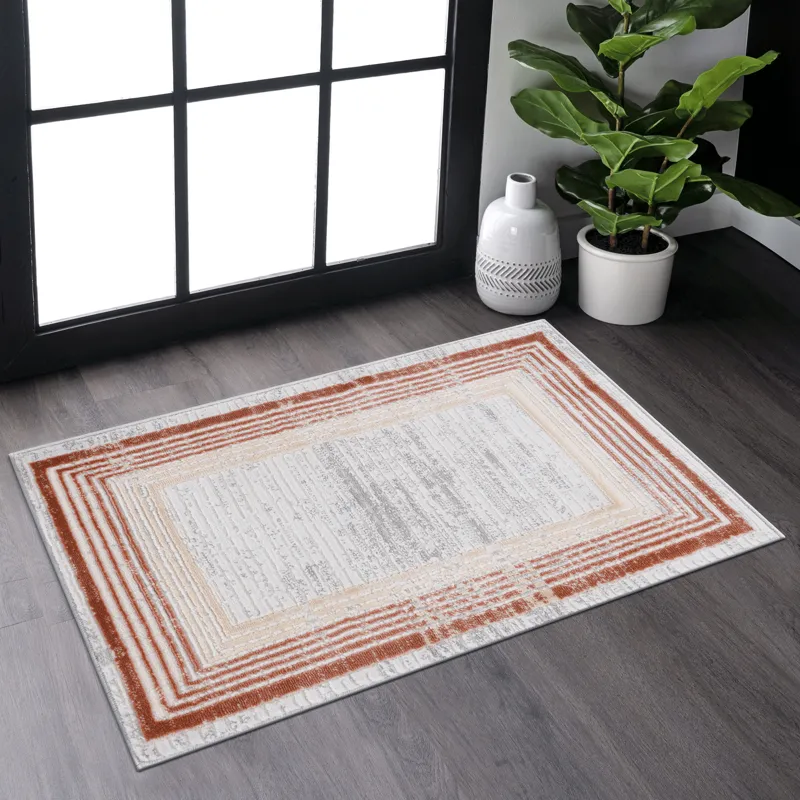 Marfi - 2\' x 3\' Bordered Non-Shedding Living Room Bedroom Dining Home Office Stylish And Stain Res