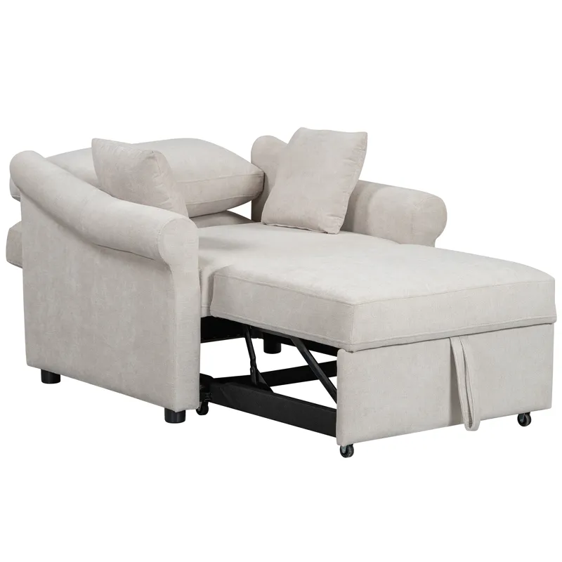 Chenille Convertible Sleeper Chair With Adjustable Backrest, 3 In 1 Lounger Chair Turns Into Bed, Si