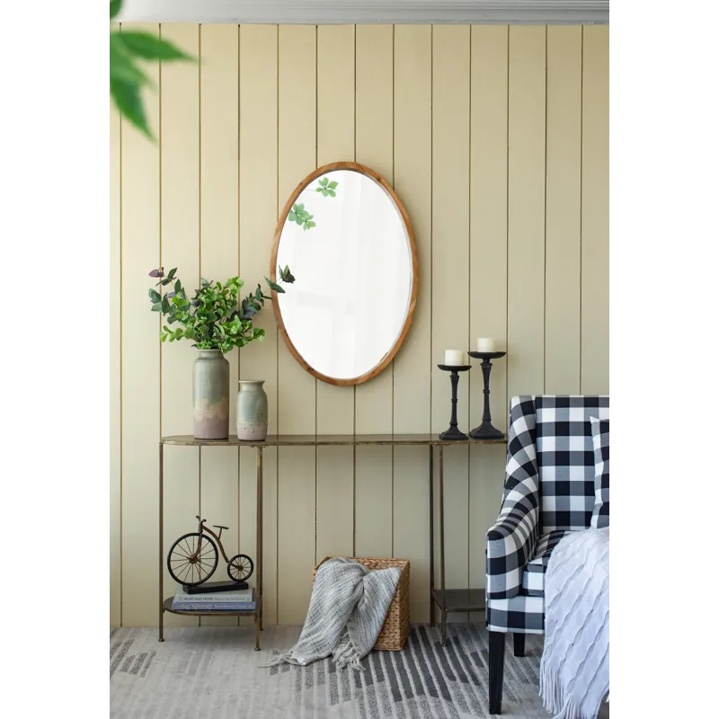 Oval Wall Mirror With Wood Frame, Farmhouse Wood Mirror For Bathroom Entryway Console Lean Against W