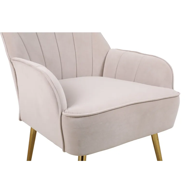 Modern Mid-Century Chair Velvet Sherpa Armchair For Living Room Bedroom Office - Beige