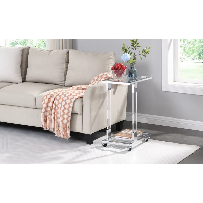 Glass Side Table, Acrylic End Table, Glass Top C Shape Square Table With Metal Base For Living Room,