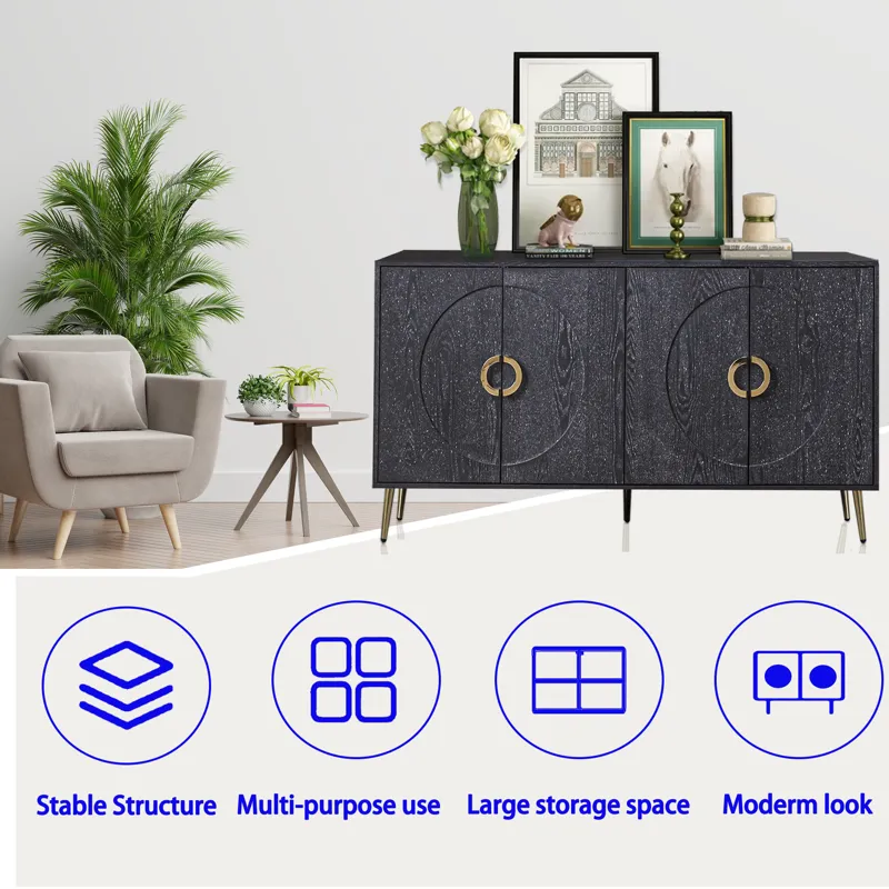 Modern Lacquered 4 Door Wooden Cabinet Sideboard Buffet Server Cabinet Storage Cabinet, For Living R