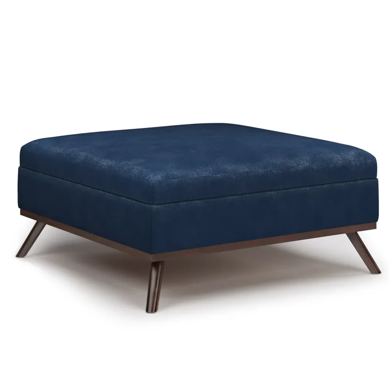 Owen - Square Coffee Table Storage Ottoman - Distressed Dark Blue