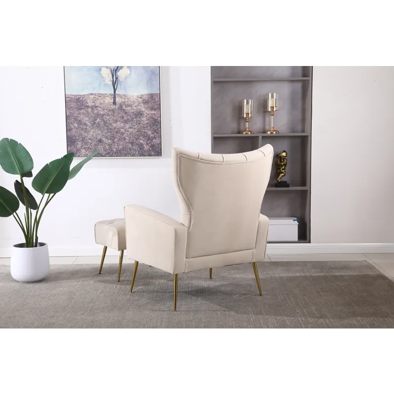 Modern Accent Chair With Ottoman, Comfy Armchair For Living Room, Bedroom, Apartment, Office - Beige