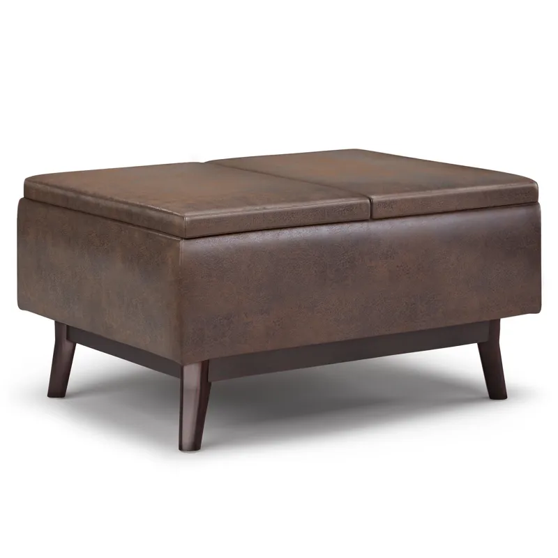 Owen - Tray Top Small Coffee Table Storage Ottoman - Distressed Chestnut Brown