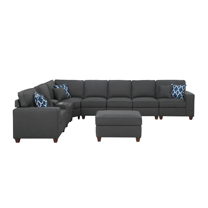 Hannah - Sectional Sofa With Ottoman - Dark Gray