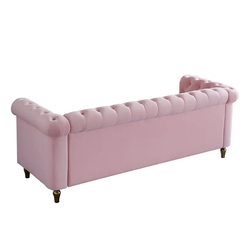 Chesterfield - Velvet Sofa 84.65\" For Living Room - Pink
