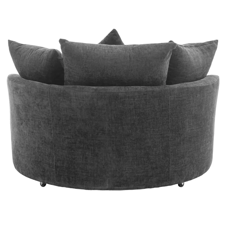 360° Swivel Accent Barrel Chair With Storage Ottoman & 4 Pillows, Modern Chenille Leisure Chair Roun