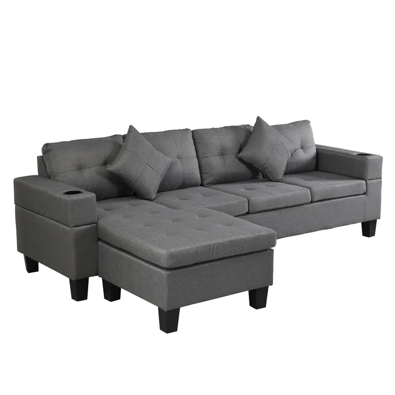 Sectional Sofa Set For Living Room With L Shape Chaise Lounge, Cup Holder And Left Or Right Hand Cha