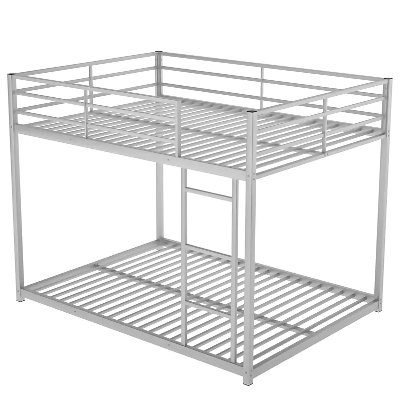 Full Over Full Metal Bunk Bed, Low Bunk Bed With Ladder - Silver