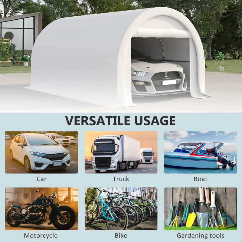 Outsunny - 10\' x 16\' Carport, Heavy Duty Portable Garage Storage Tent With Large Zippered Door, An