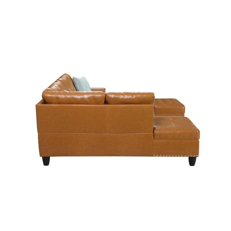 Irine - Faux Leather Sectional Sofa With Ottoman - Ginger