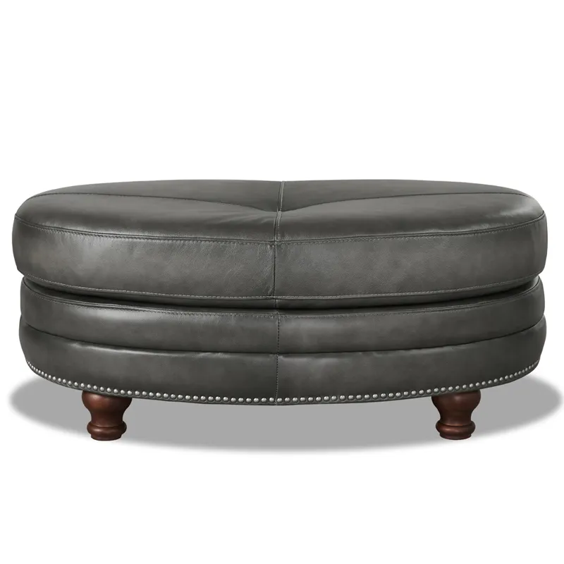 Belfast - Top Grain Leather Oval Ottoman - Gray