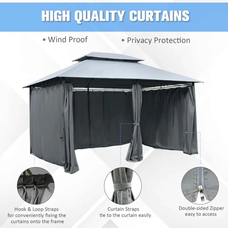 Outsunny - Patio Gazebo, Outdoor Gazebo Canopy Shelter With Curtains, Vented Roof, Steel Frame For G