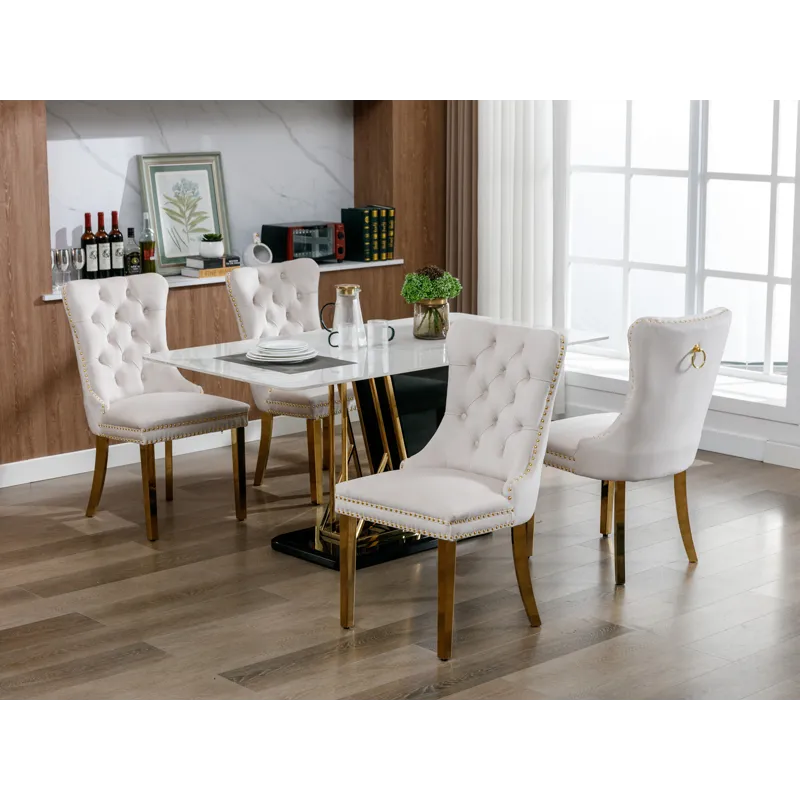 Nikki - Modern, High-End Tufted Solid Wood Contemporary Velvet Upholstered Dining Chair With Golden 