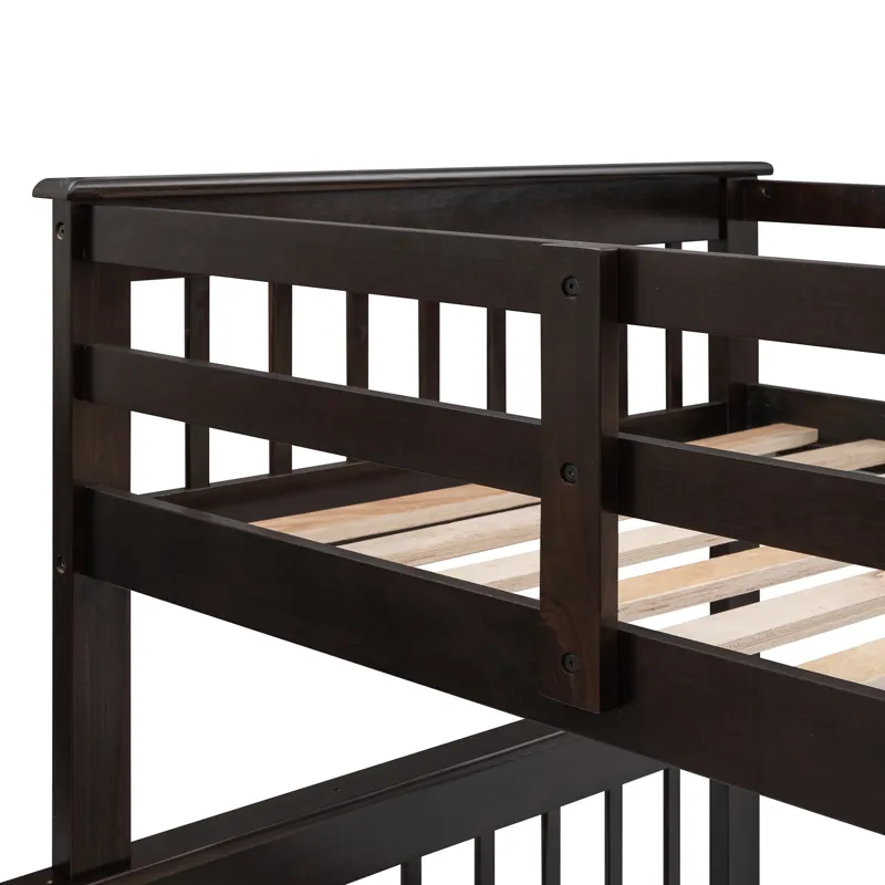 Twin Over Full Stairway Bunk Bed With Drawer, Storage And Guard Rail For Bedroom, Dorm, For Adults -