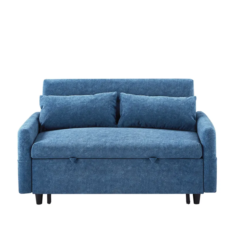 Pull Out Sleep Sofa Bed Loveseats Sofa Couch With Adjsutable Backrest, Storage Pockets, 2 Soft Pillo
