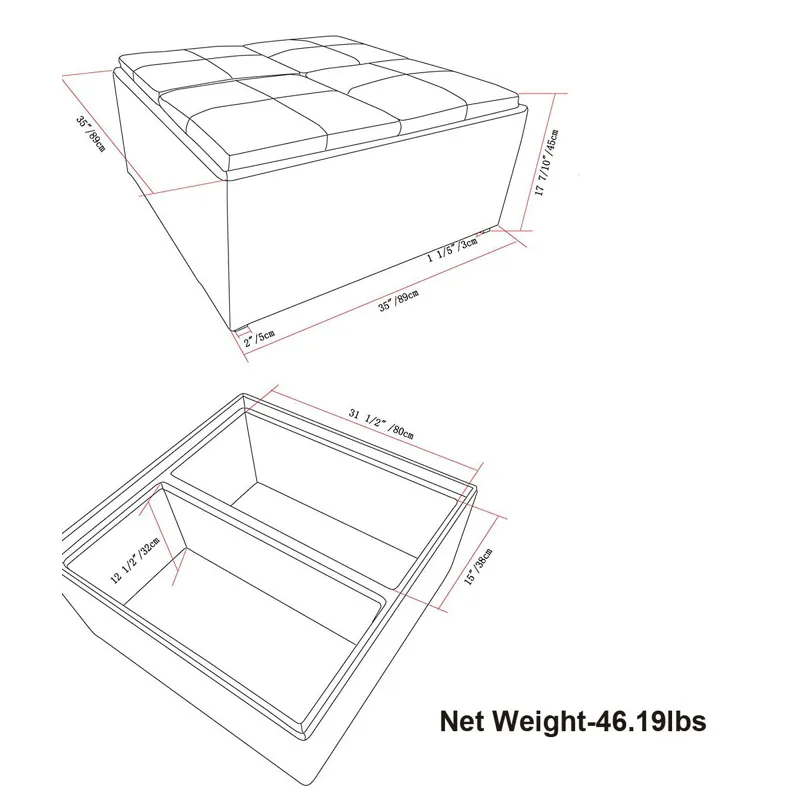 Avalon - Square Coffee Table Storage Ottoman - Slate Grey