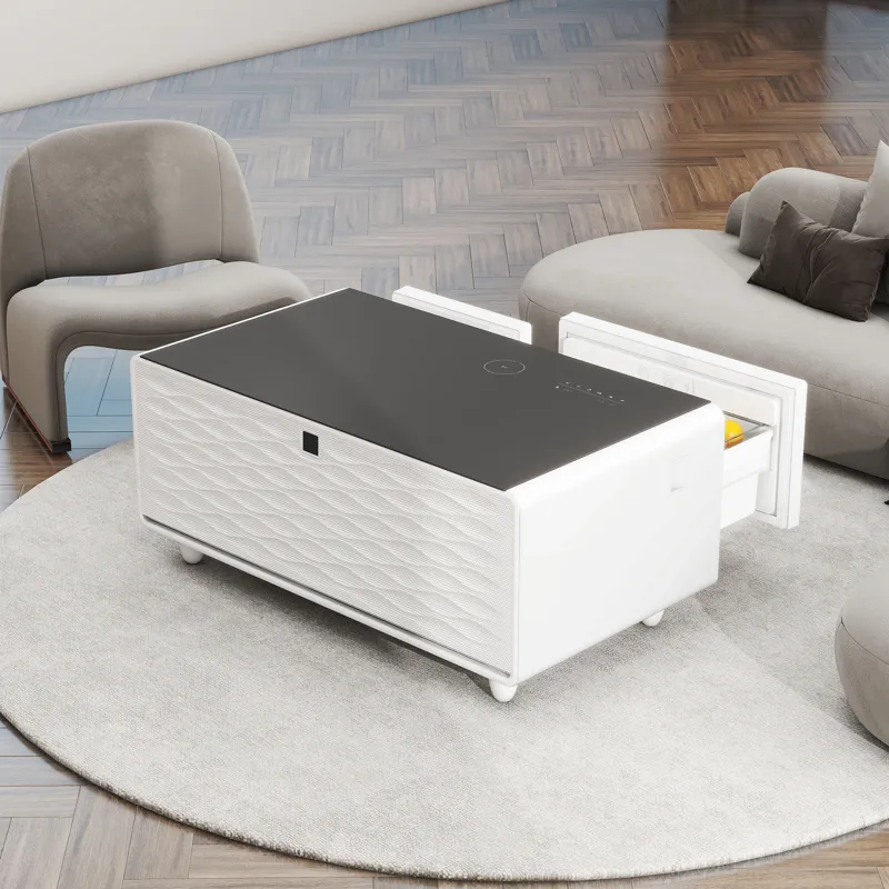 Modern Smart Coffee Table With Built-In Fridge, Bluetooth Speaker, Wireless Charging, Touch Control 