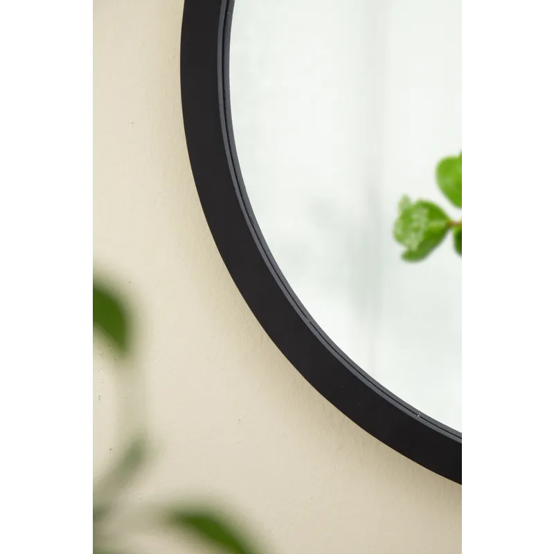 Circle Wall Mirror With Wooden Frame, Wall Mirror For Living Room - Black