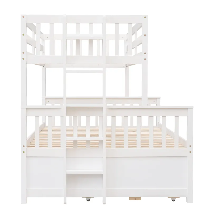 Twin Over Full Bunk Bed With Twin Size Trundle, Separable Bunk Bed With Drawers For Bedroom - White