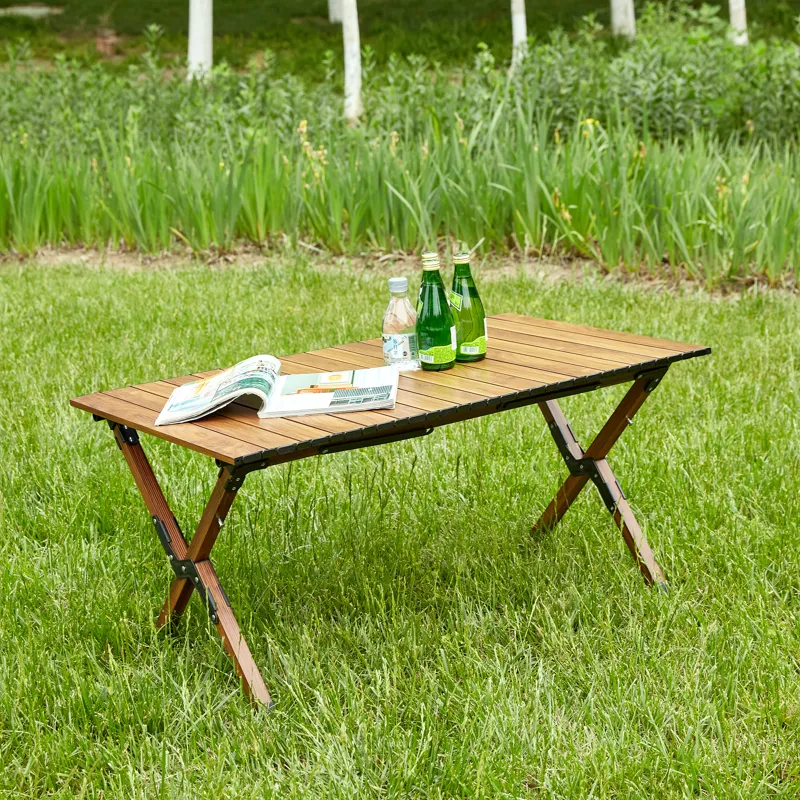 Folding Outdoor Table, Lightweight Aluminum Roll-Up Rectangular Table For Indoor, Outdoor Camping, P