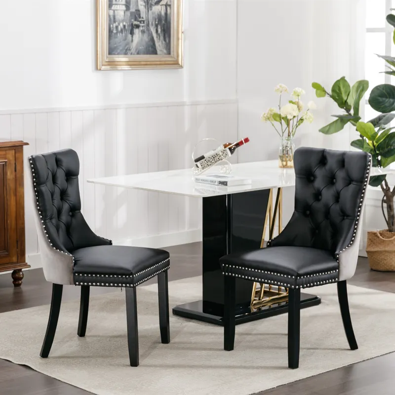 Nikki - Modern, High-End Tufted Solid Wood Contemporary PU And Velvet Upholstered Dining Chair With 