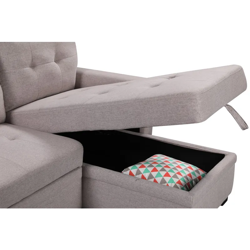 Nathan - Reversible Sleeper Sectional Sofa With Storage Chaise, USB Charging Ports And Pocket - Ligh