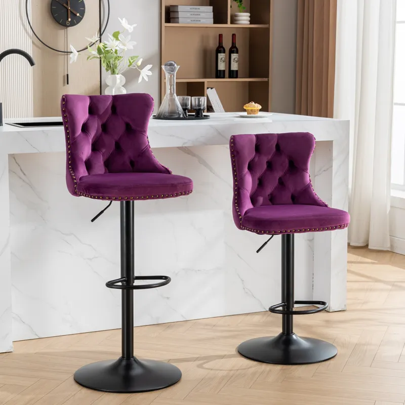 Swivel Velvet Barstools Adjusatble Seat Height , Modern Upholstered Bar Stools With Backs Comfortabl