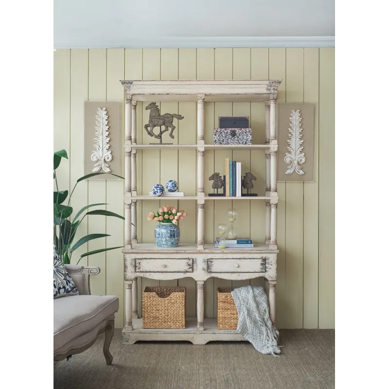 Adela - French Country Wood Bookcase, Display Storage Shelf Etageres - Antique White
