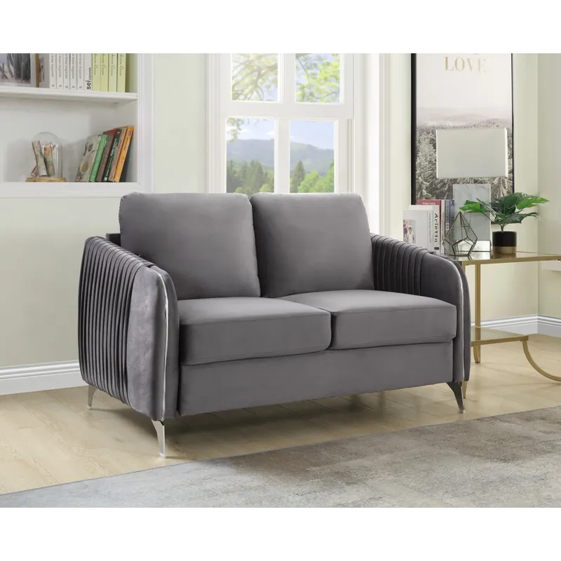 Hathaway - Velvet Modern Chic Loveseat Couch - Gray