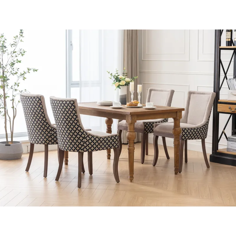 Ultra Side Dining Chair, Thickened Fabric Chairs With Neutrally Toned Solid Wood Legs, Bronze Nail H