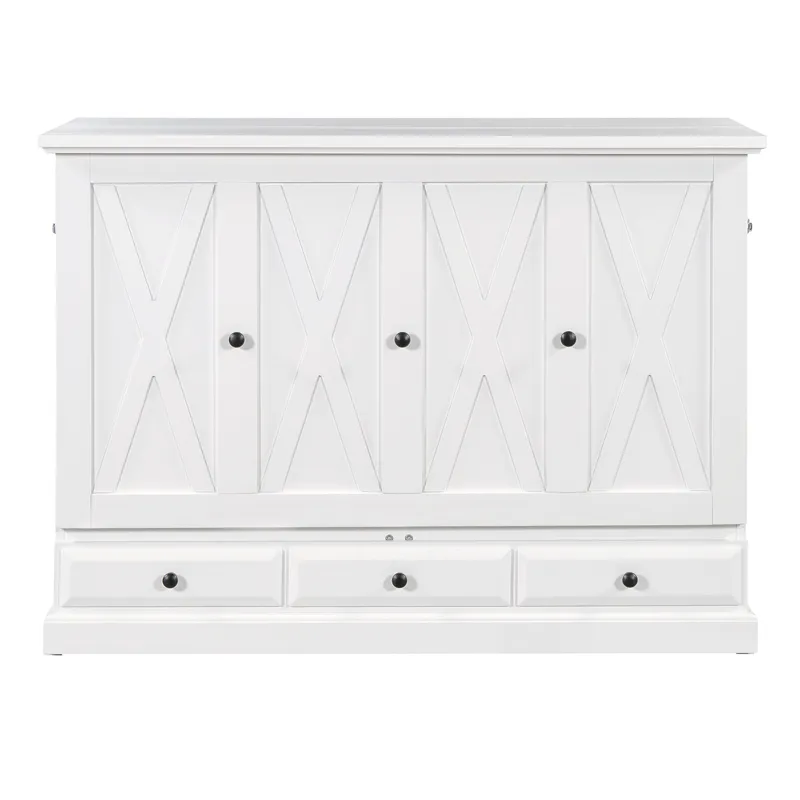 Full Solid Pine Murphy Bed Chest Cube Cabinet Bed With Charging Station And Large Storage Drawer For