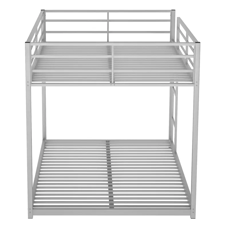 Full Over Full Metal Bunk Bed, Low Bunk Bed With Ladder - Silver