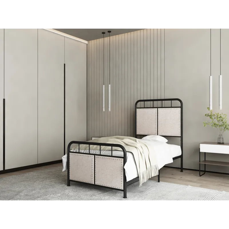 Twin Size Linen Upholstered Platform Metal Bed Frame With Fabric Headboard And Footboard - Brown