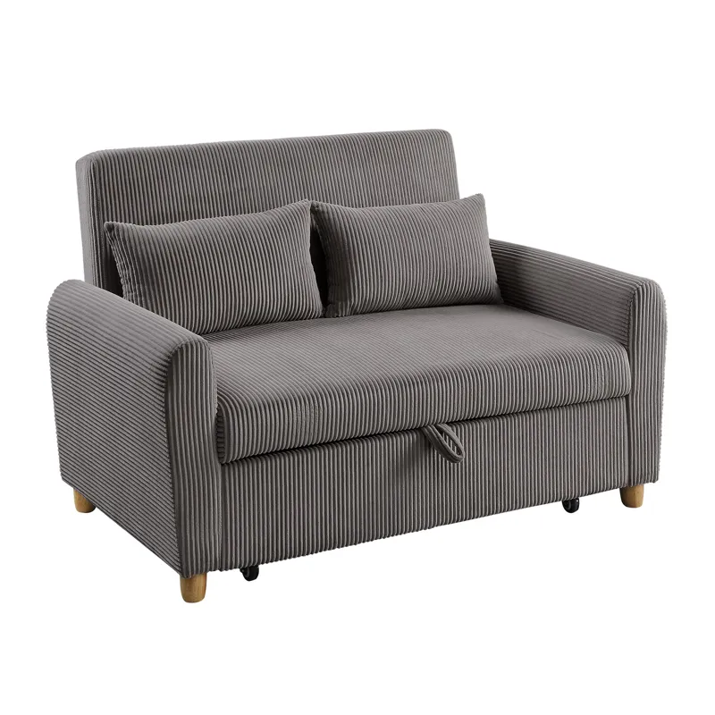 Justine - Corduroy Convertible Sleeper Loveseat - Brown
