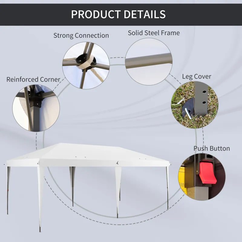 Outsunny - 10\' x 19.2\' Pop Up Canopy Tent, Heavy Duty Tent For Parties, Outdoor Instant Gazebo Sun