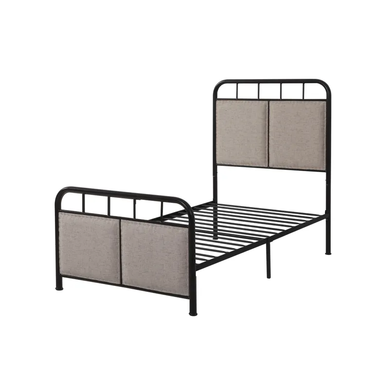 Twin Size Linen Upholstered Platform Metal Bed Frame With Fabric Headboard And Footboard - Brown