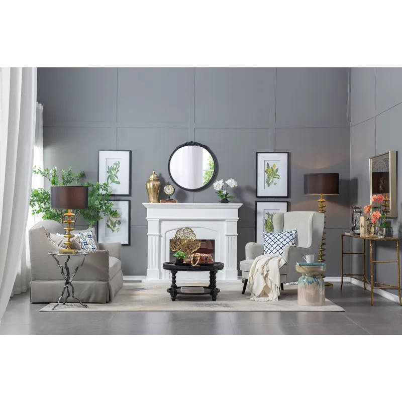 Round Hand Carved Rose Antique Mirror Frame, Wall Mirror For Live Space, Bathroom, Entryway Wall Dec