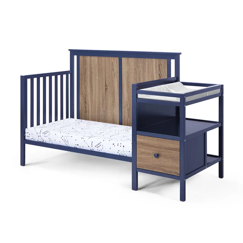 Connelly - 4-in-1 Crib and Changer Combo - Midnight Blue/Vintage Walnut