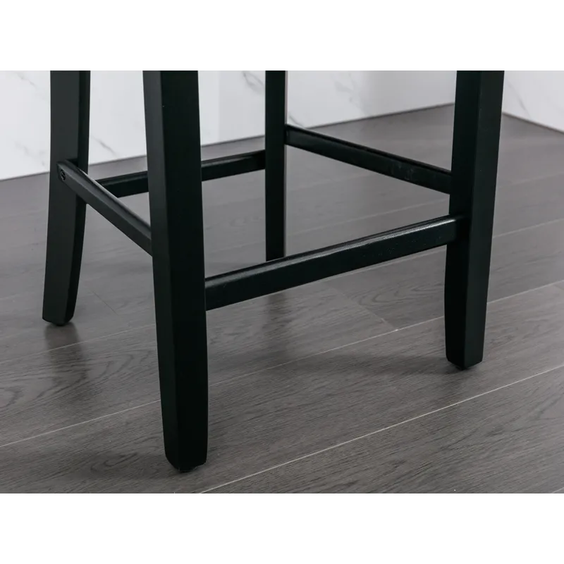 Contemporary Velvet Upholstered Wing-Back Barstools With Button Tufted Decoration And Wooden Legs, A